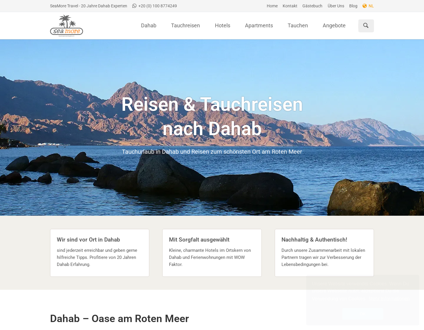 Aktuelle Website-Vorschau von Dahab Hotels & Tauchreisen Rotes Meer