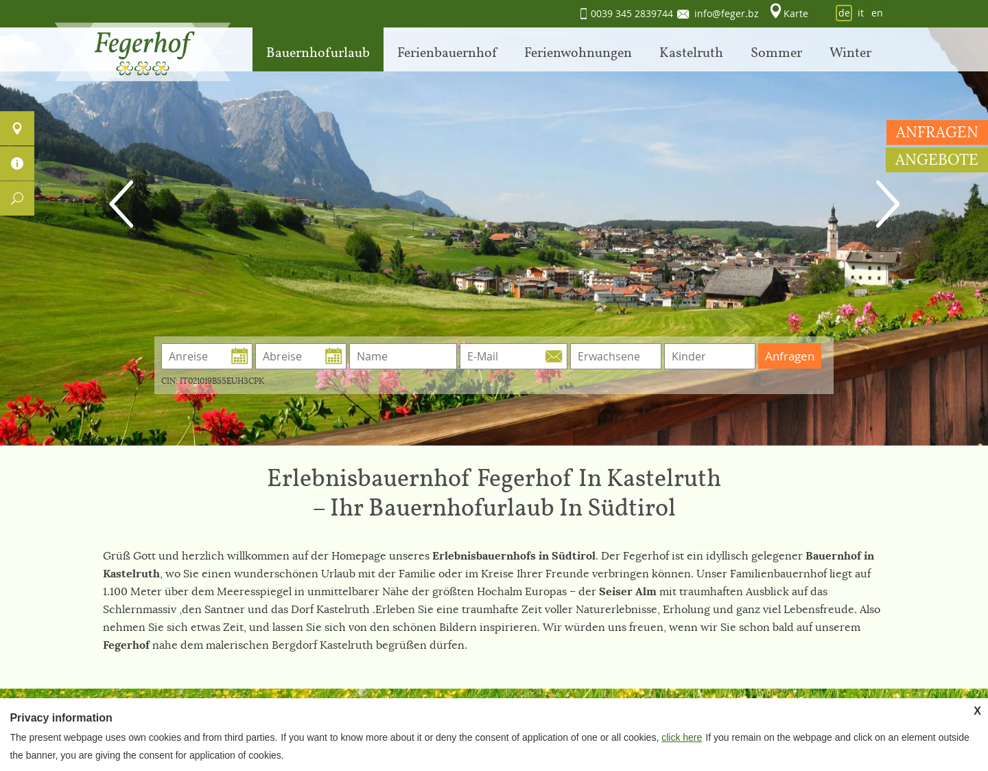 Aktuelle Website-Vorschau von Erlebnisbauernhof in Südtirol