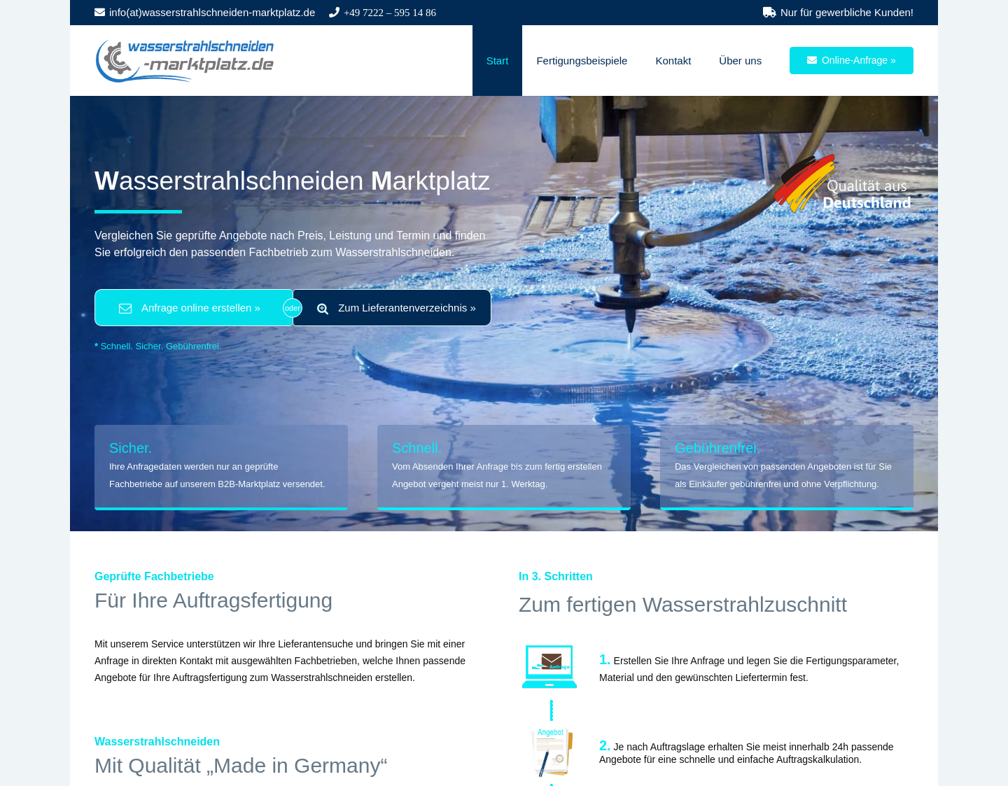 Aktuelle Website-Vorschau von Wasserstrahlschneiden Angebote