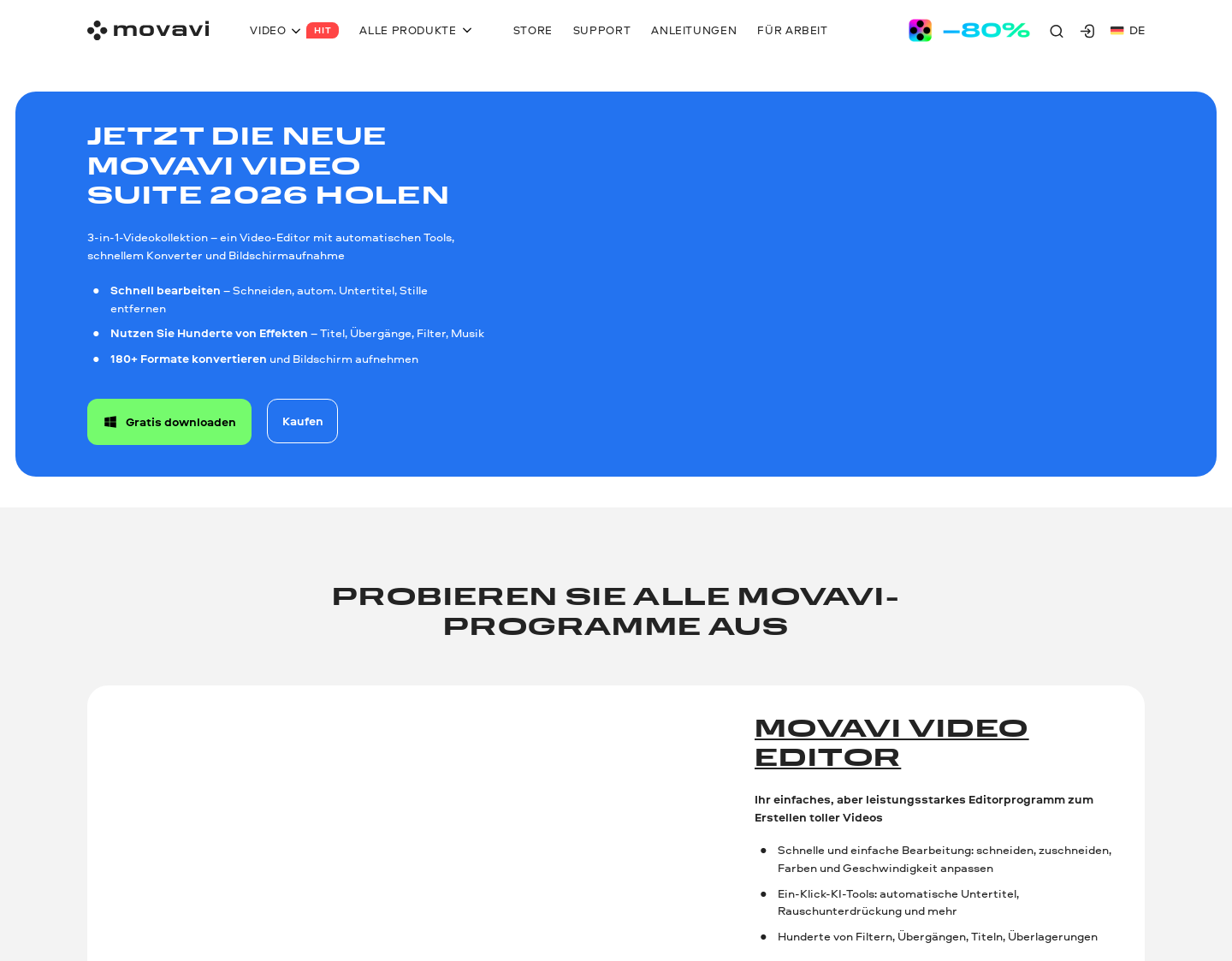 Aktuelle Website-Vorschau von Movavi Video Konverter