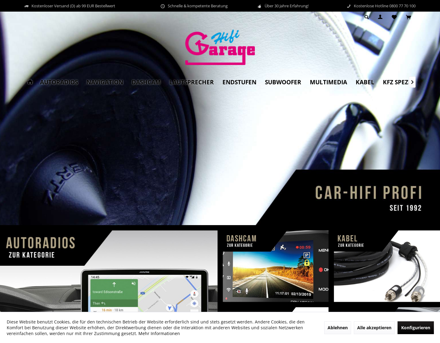 Aktuelle Website-Vorschau von Hifigarage - TOP autohifi Online Shop