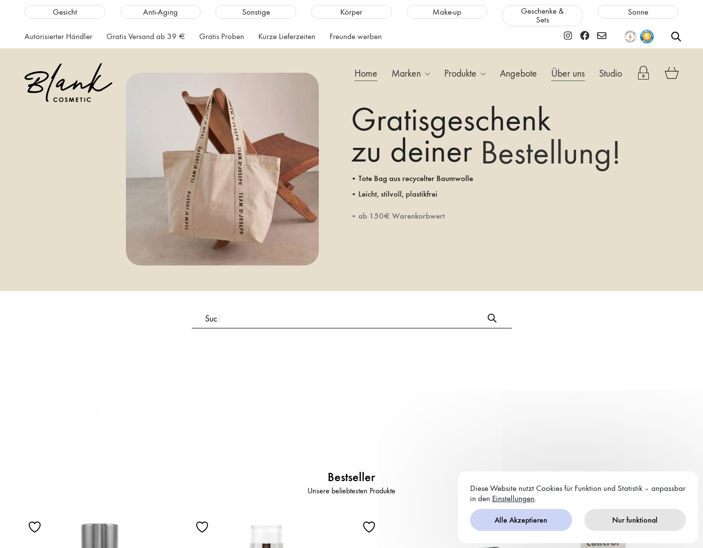 Aktuelle Website-Vorschau von Shoperlebnis für exklusive Kosmetik