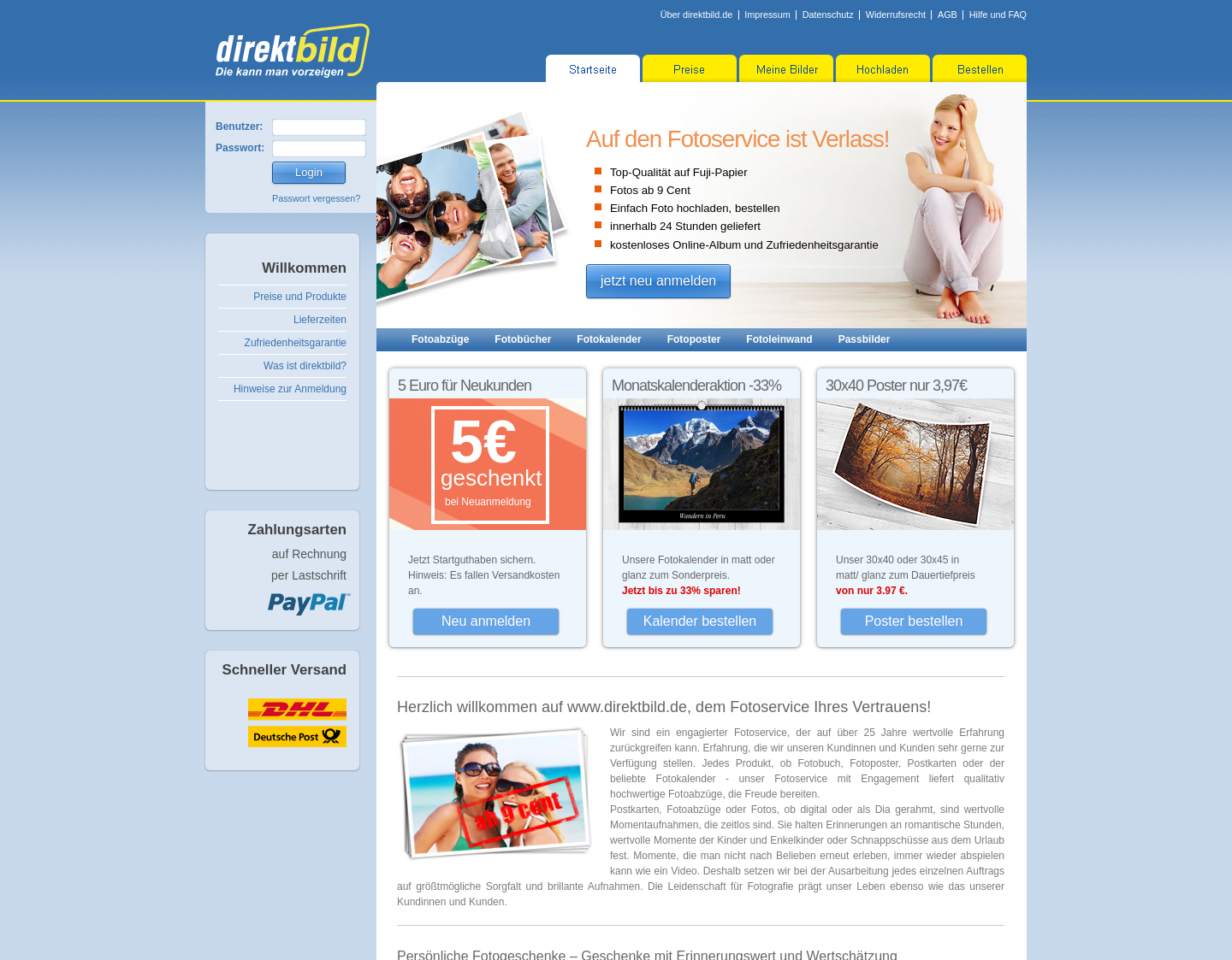 Aktuelle Website-Vorschau von Fotoservice direkt vom Fotolabor