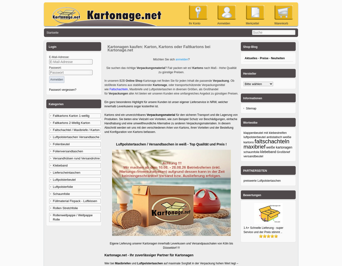 Aktuelle Website-Vorschau von Kartons, Luftpolstertaschen oder Maxibriefe