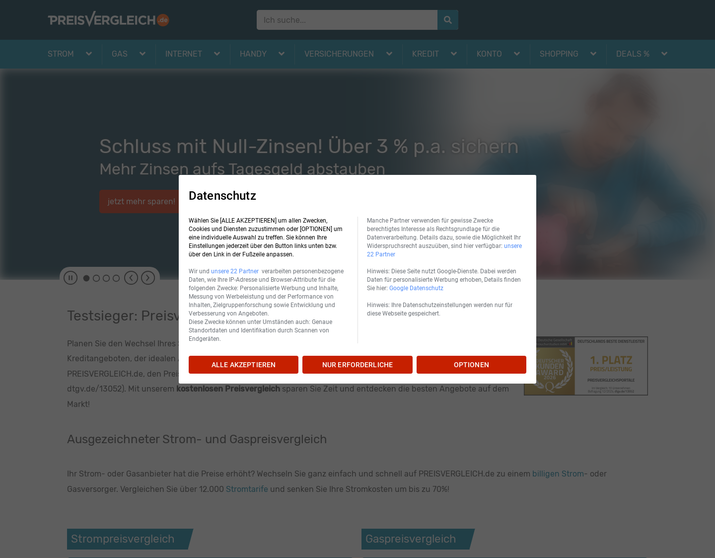 Aktuelle Website-Vorschau von Preisvergleiche