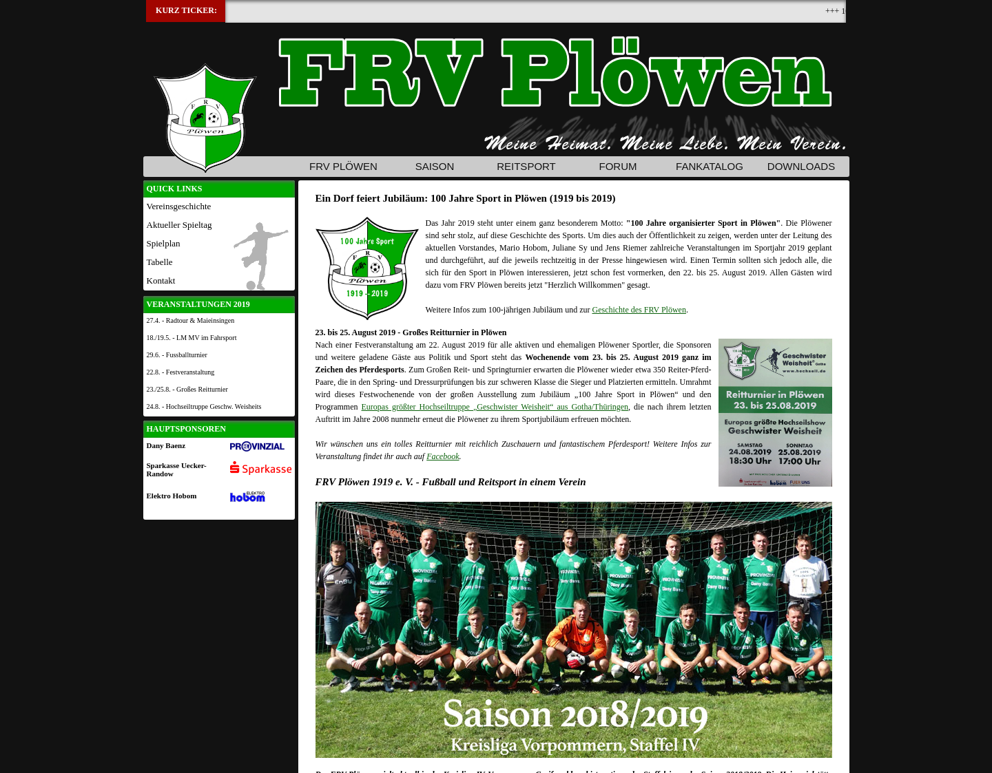 Aktuelle Website-Vorschau von FRv Plöwen 1919