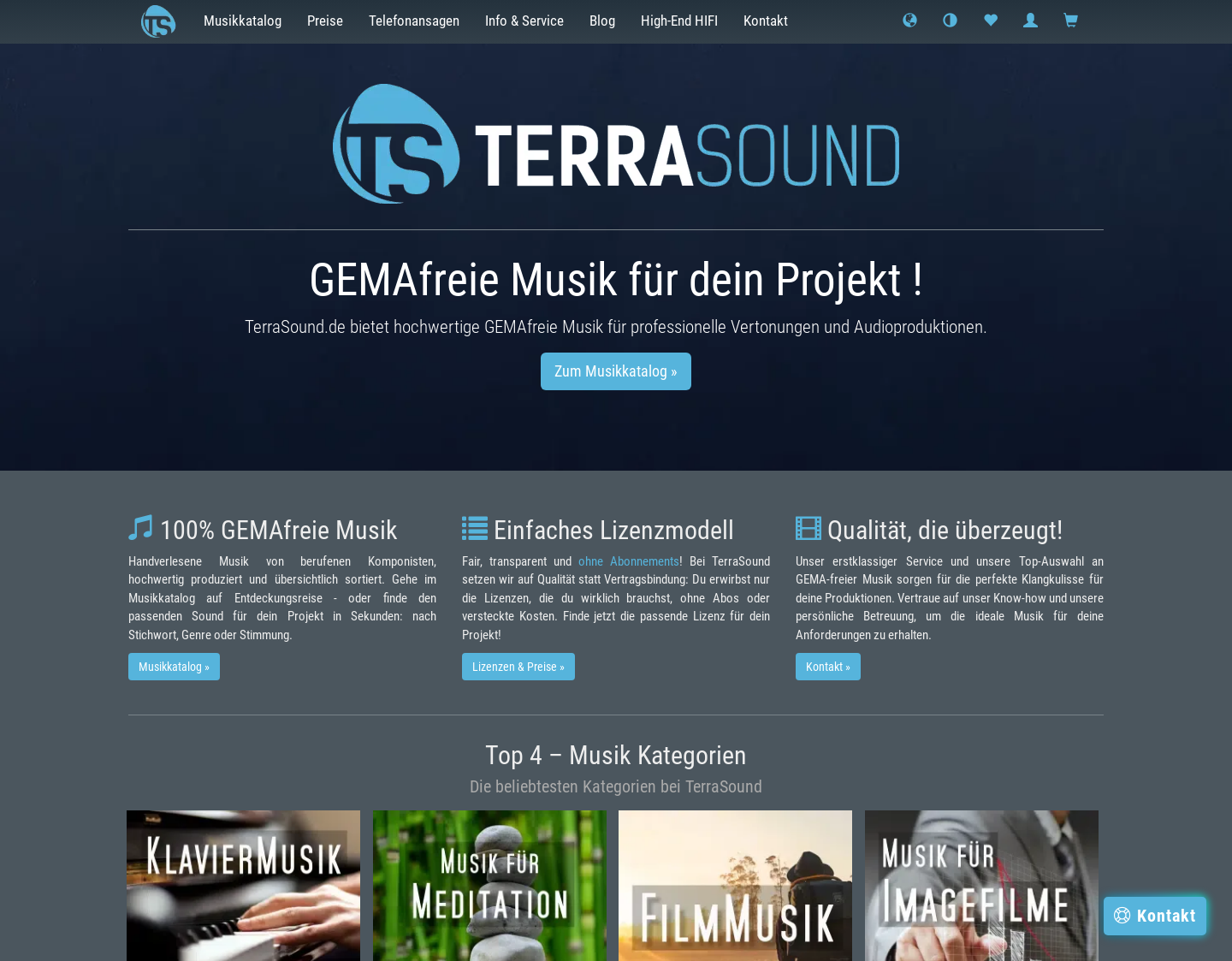 Aktuelle Website-Vorschau von 100% GEMA-freie Musik