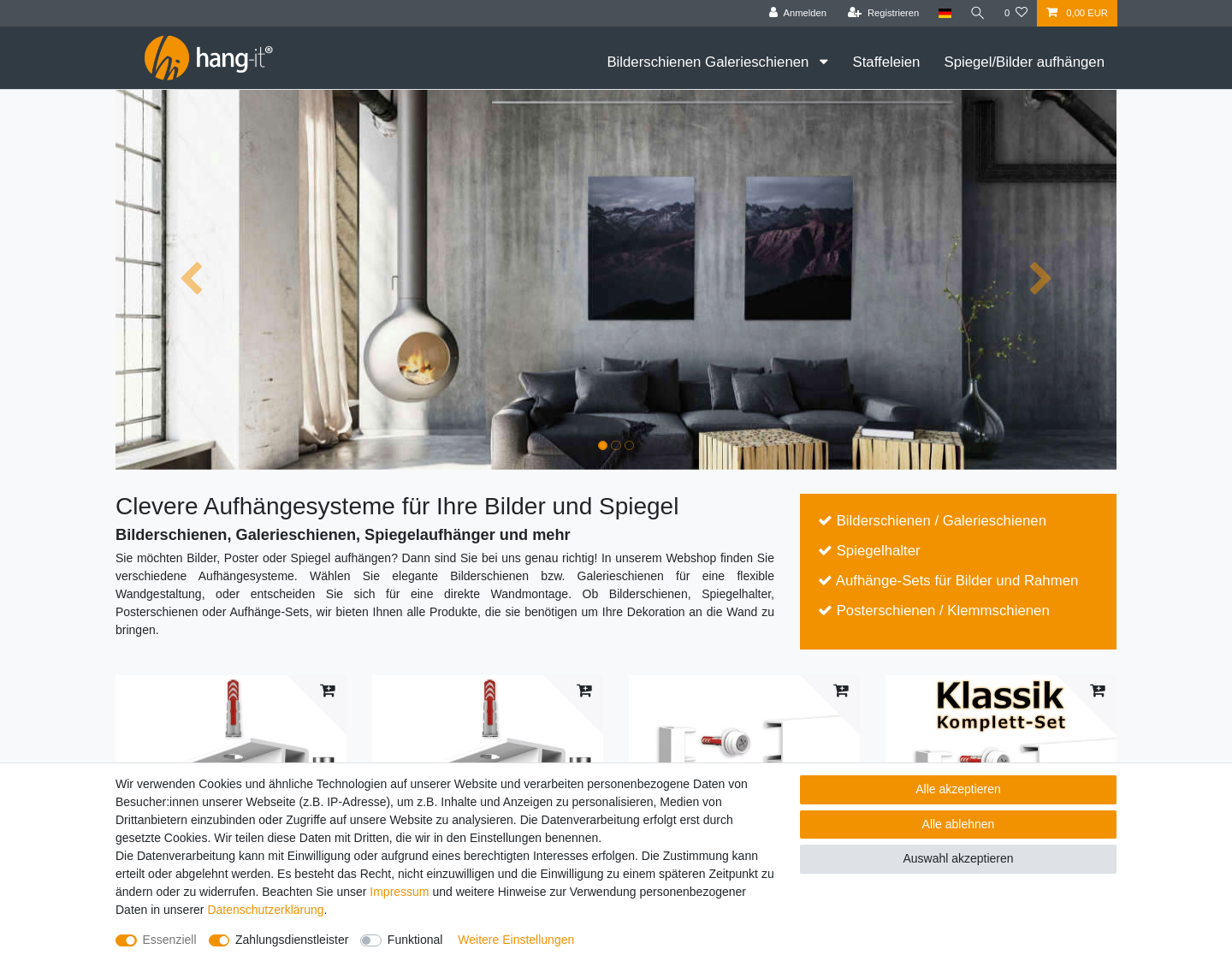 Aktuelle Website-Vorschau von Hang-it Bilderschienen