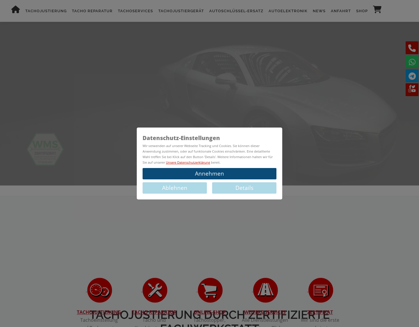 Aktuelle Website-Vorschau von Tachoprogrammierung.de - fürs Auto