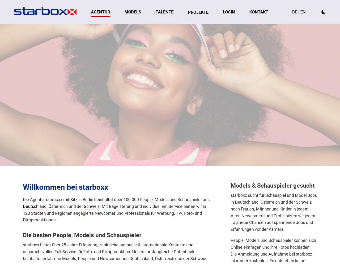 Aktuelle Website-Vorschau von STARBOXX Modelagentur & Castingagen