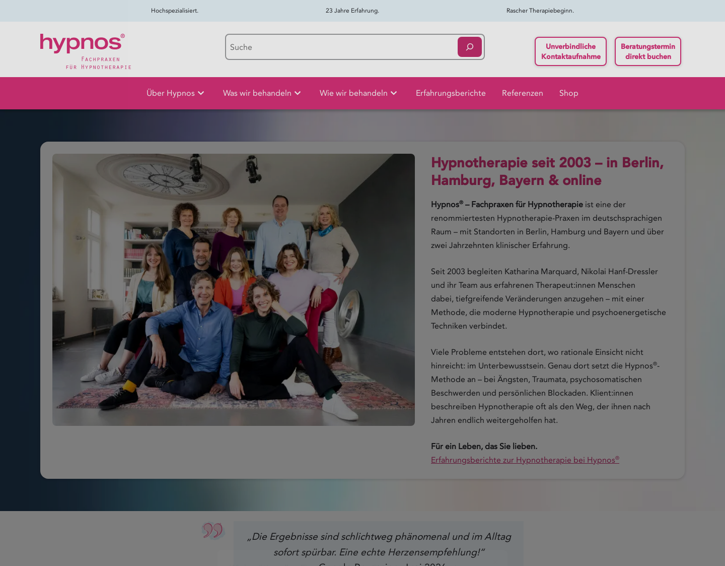 Aktuelle Website-Vorschau von Hypnose-Zentrum