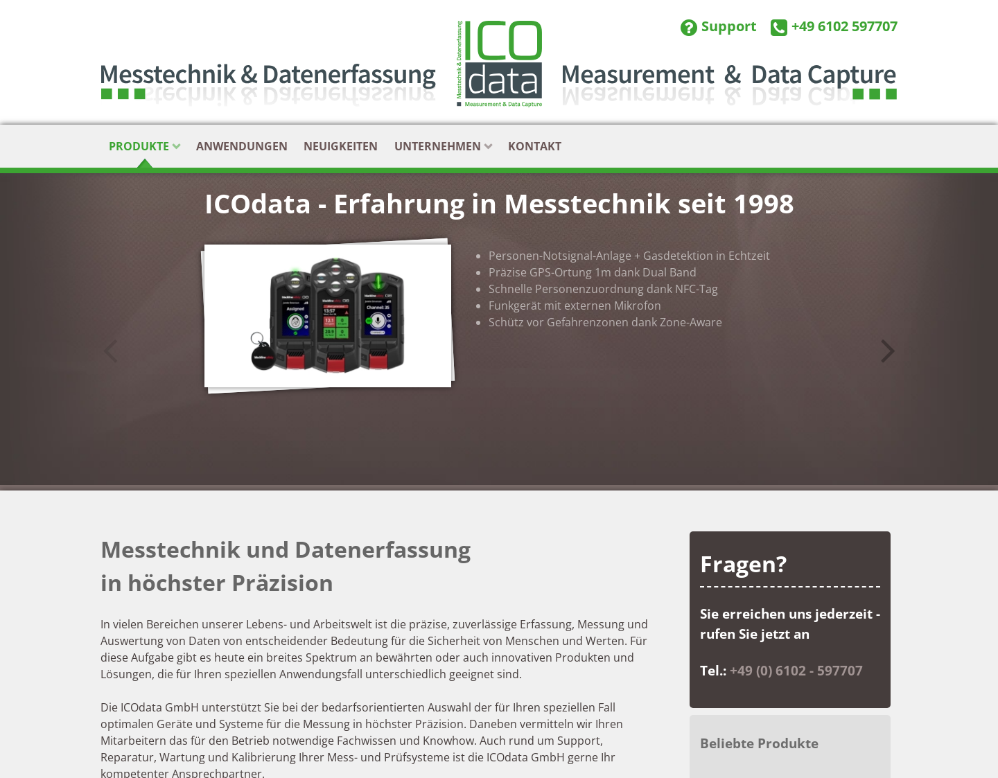 Aktuelle Website-Vorschau von ICOdata