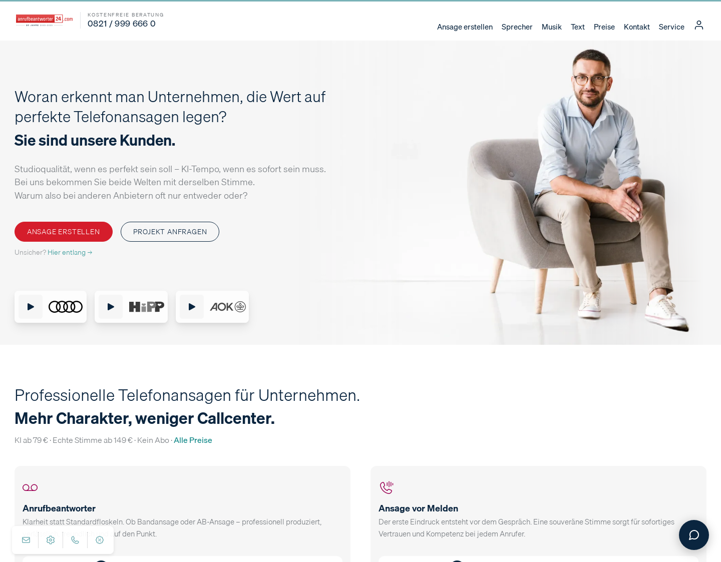Aktuelle Website-Vorschau von Professionelle Telefonansagen