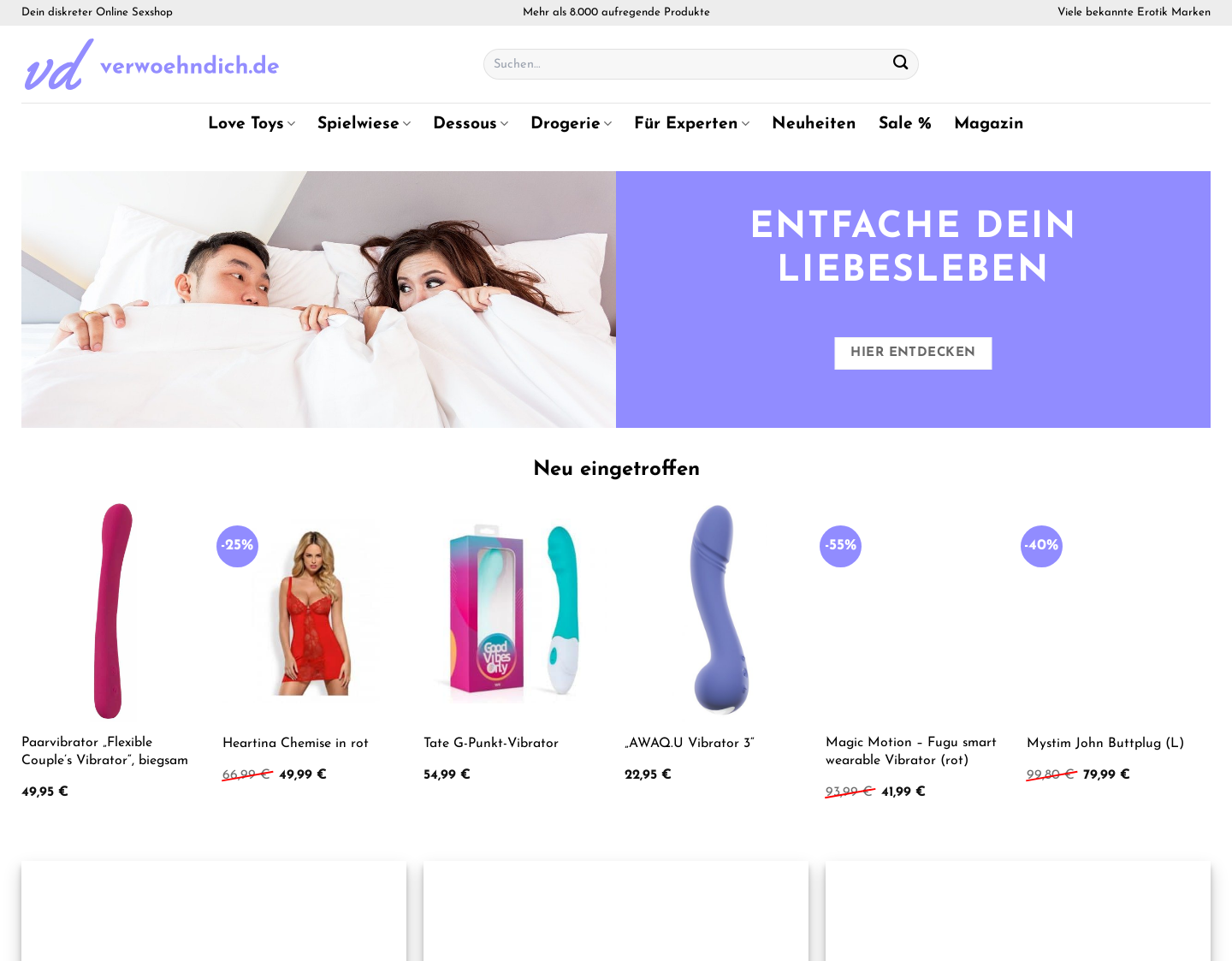 Aktuelle Website-Vorschau von Verwoehndich - Erotikonlineshop
