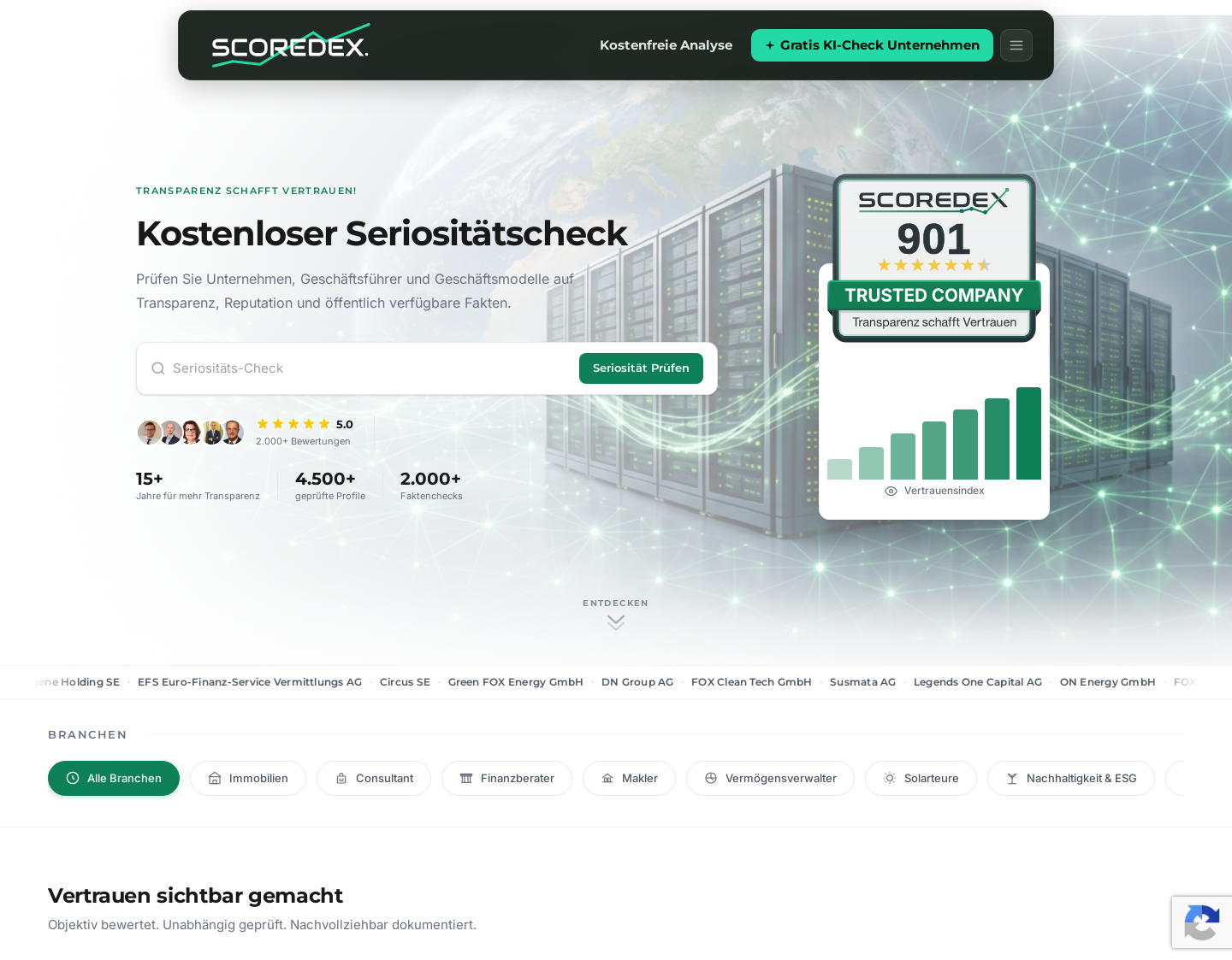Aktuelle Website-Vorschau von scoredex GmbH
