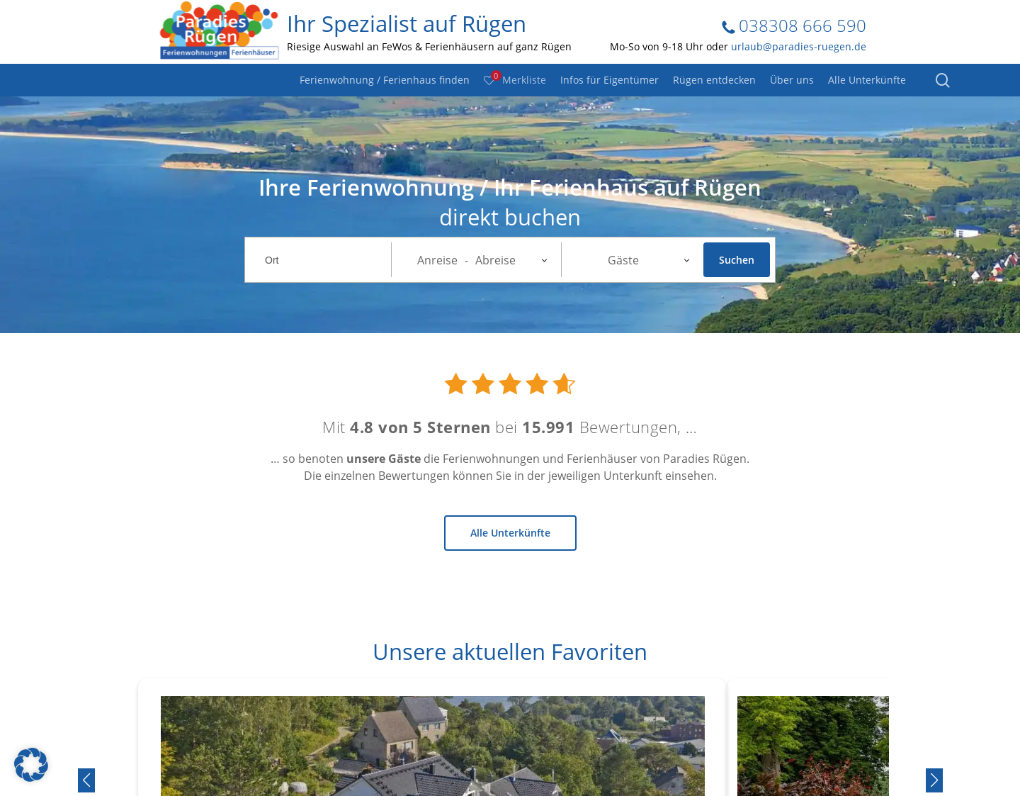 Aktuelle Website-Vorschau von Ferienwohnungen bei Paradies Rügen
