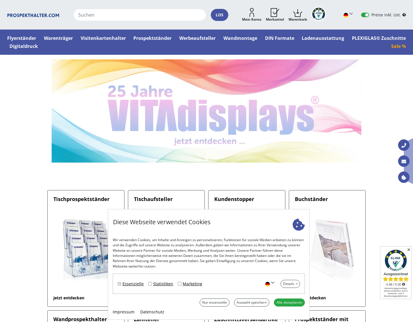 Aktuelle Website-Vorschau von VITAdisplays - Werbeaufsteller