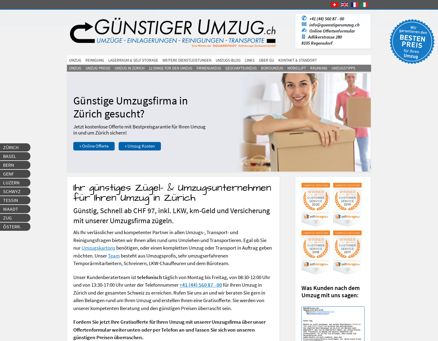 Aktuelle Website-Vorschau von Günstiger Umzug GmbH Zürich