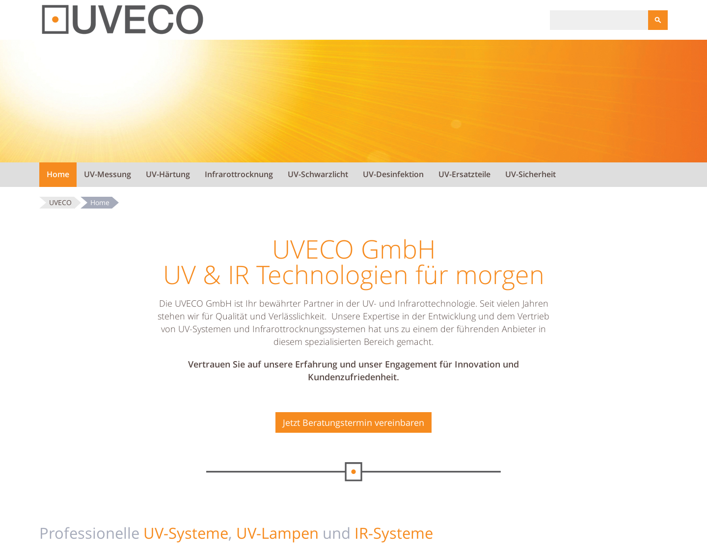 Aktuelle Website-Vorschau von UVECO - UV-Schwarzlicht - Strahler