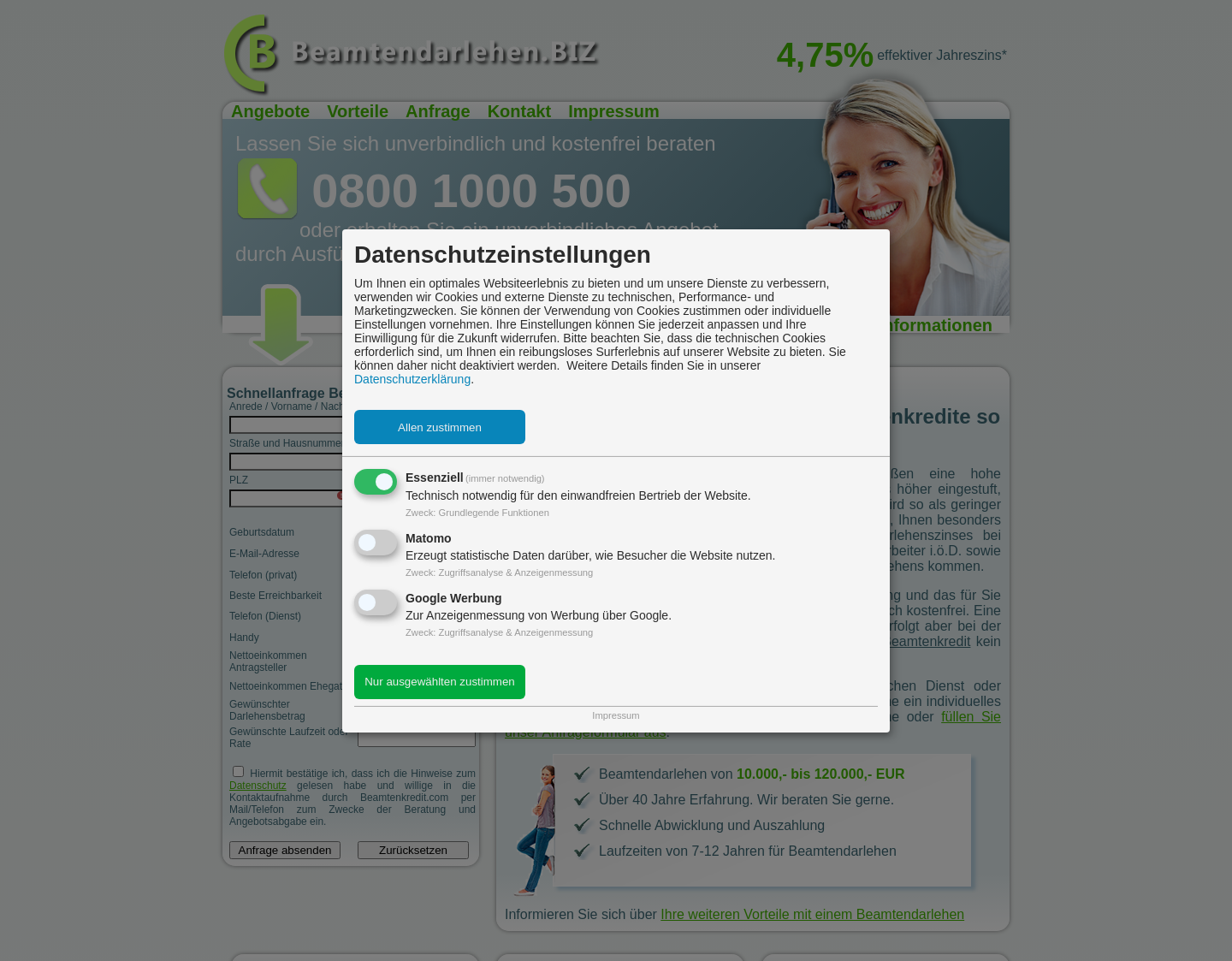 Aktuelle Website-Vorschau von Beamtendarlehen