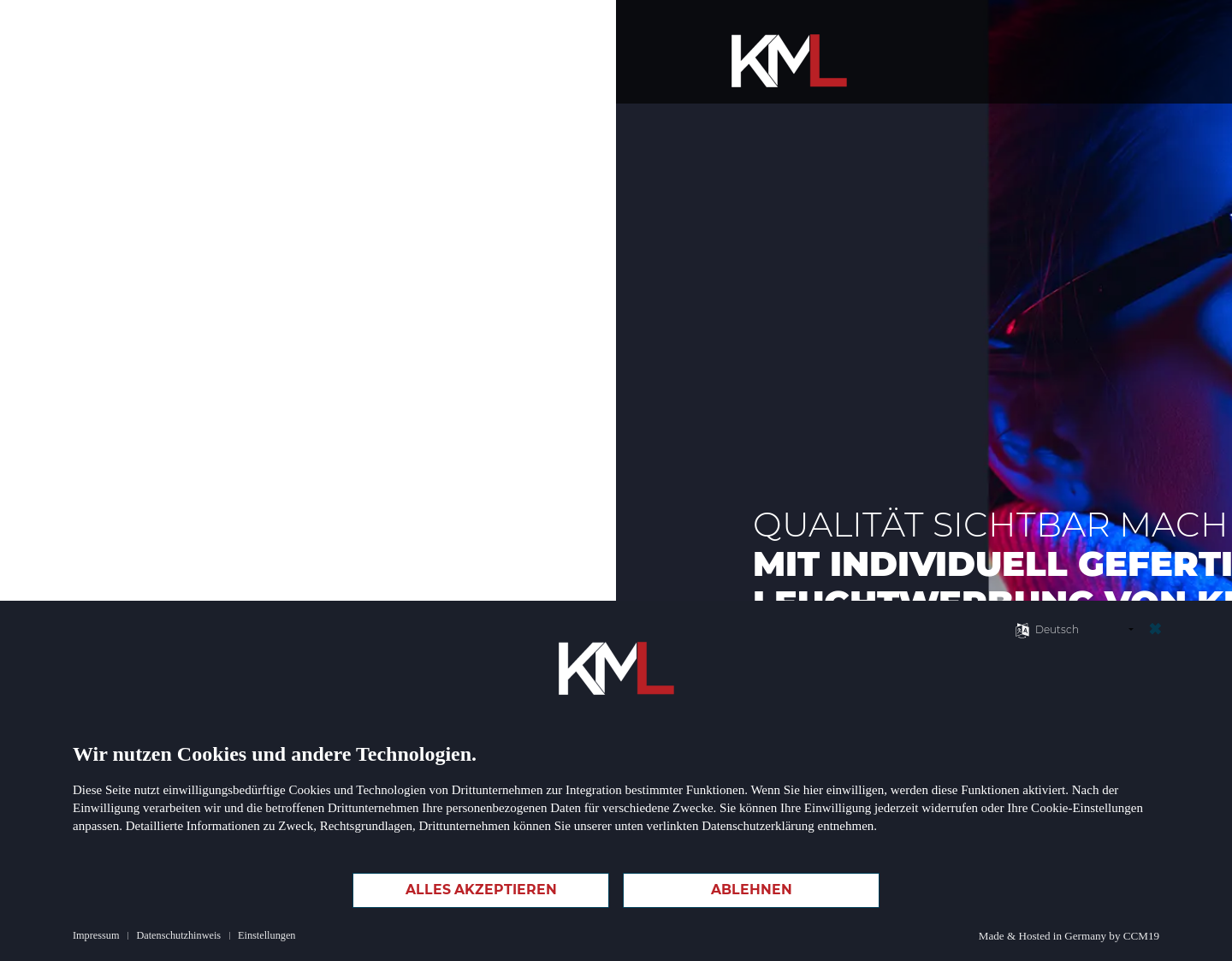 Aktuelle Website-Vorschau von Leuchtkästen und Leuchtelemente