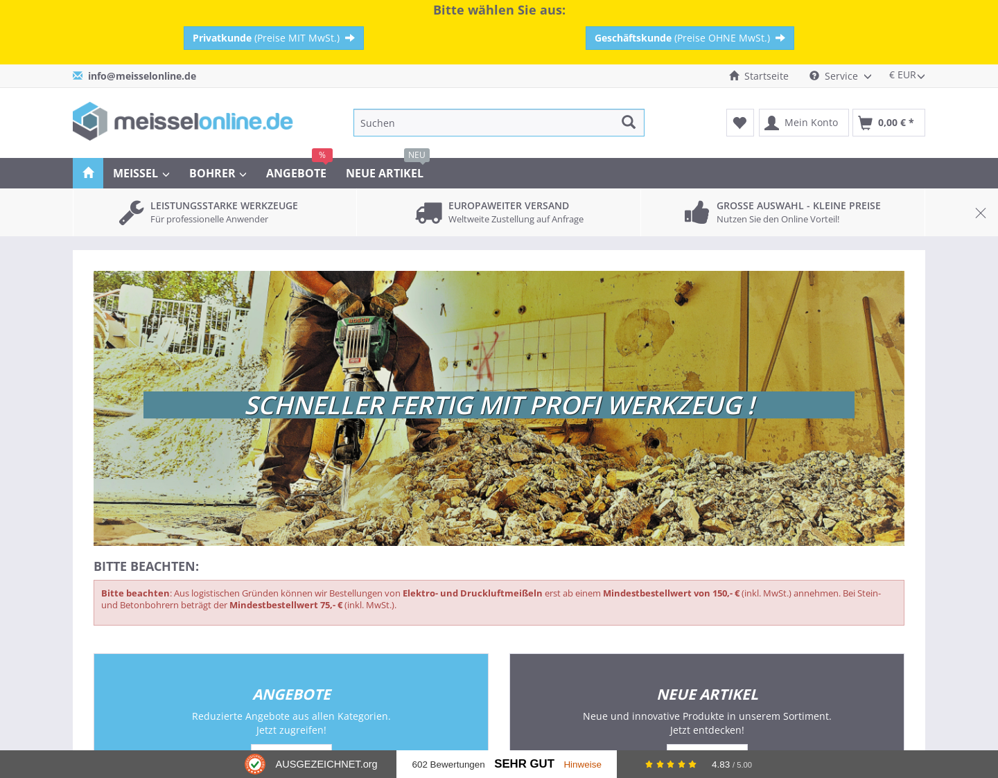 Aktuelle Website-Vorschau von Profi Meißel - Profi Bohrer