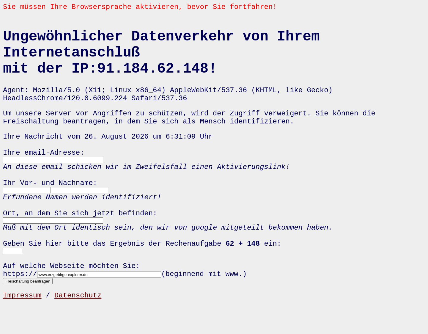 Aktuelle Website-Vorschau von Erzgebirge