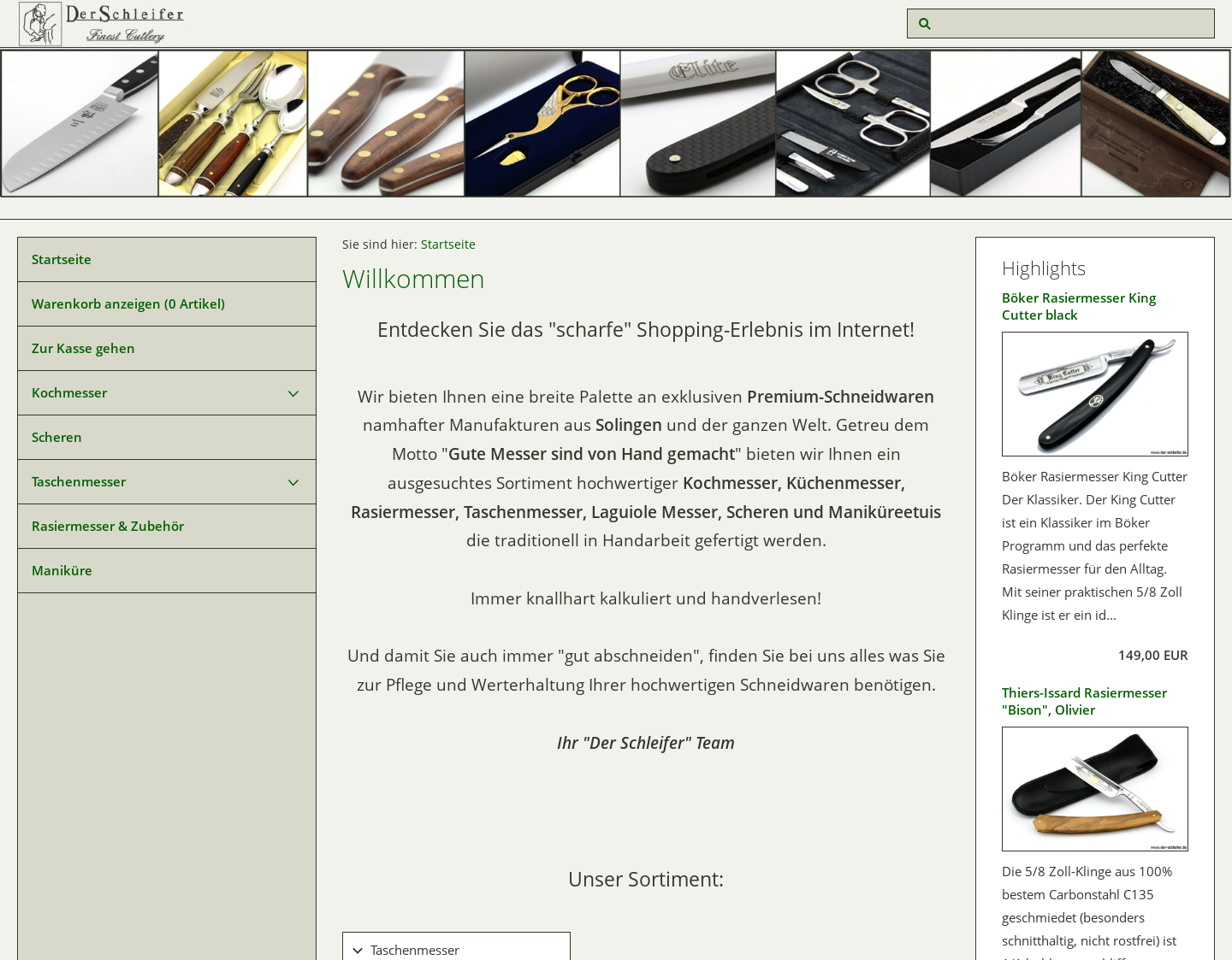Aktuelle Website-Vorschau von Willkommen im Kochmesser Onlineshop