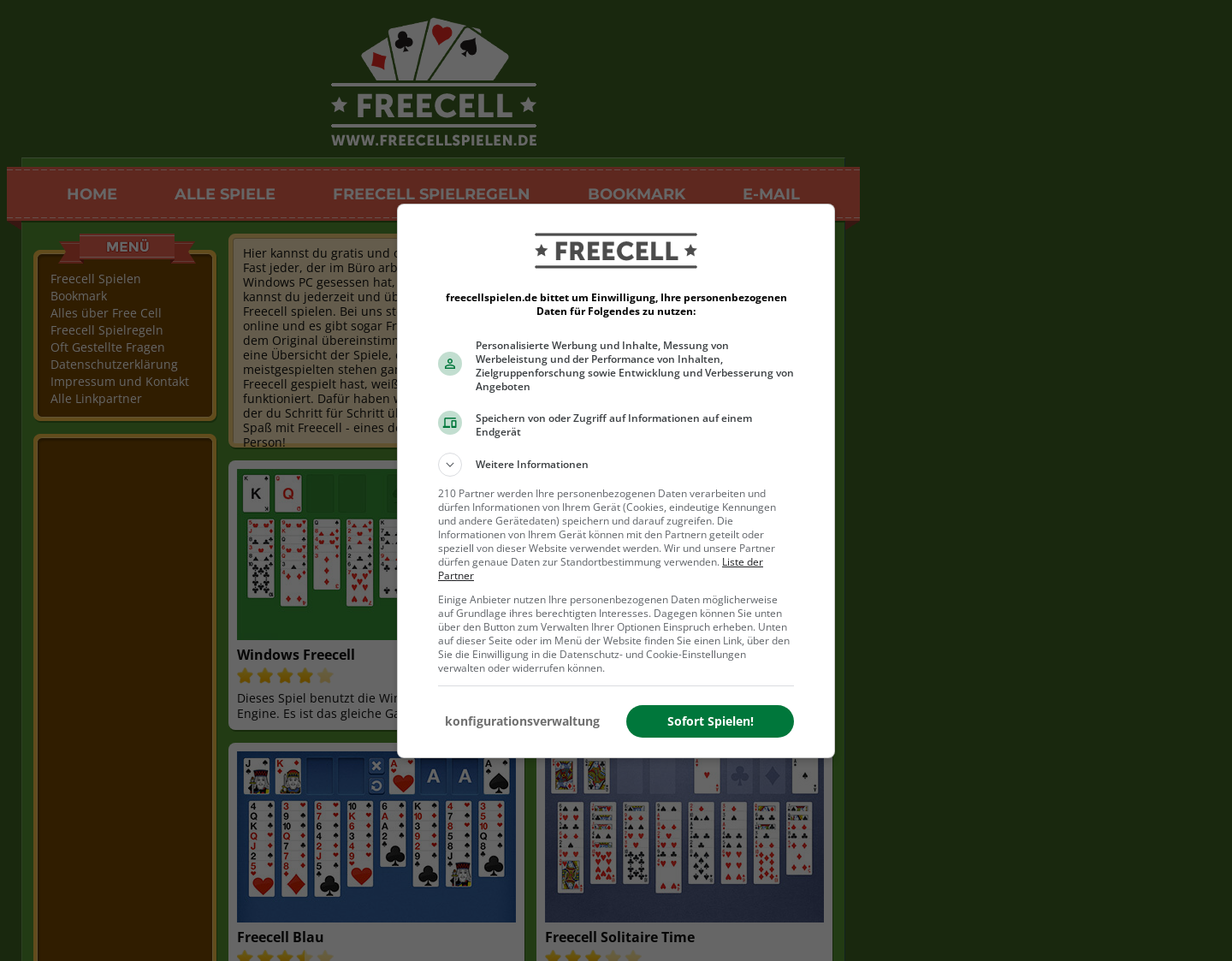 Aktuelle Website-Vorschau von Freecell