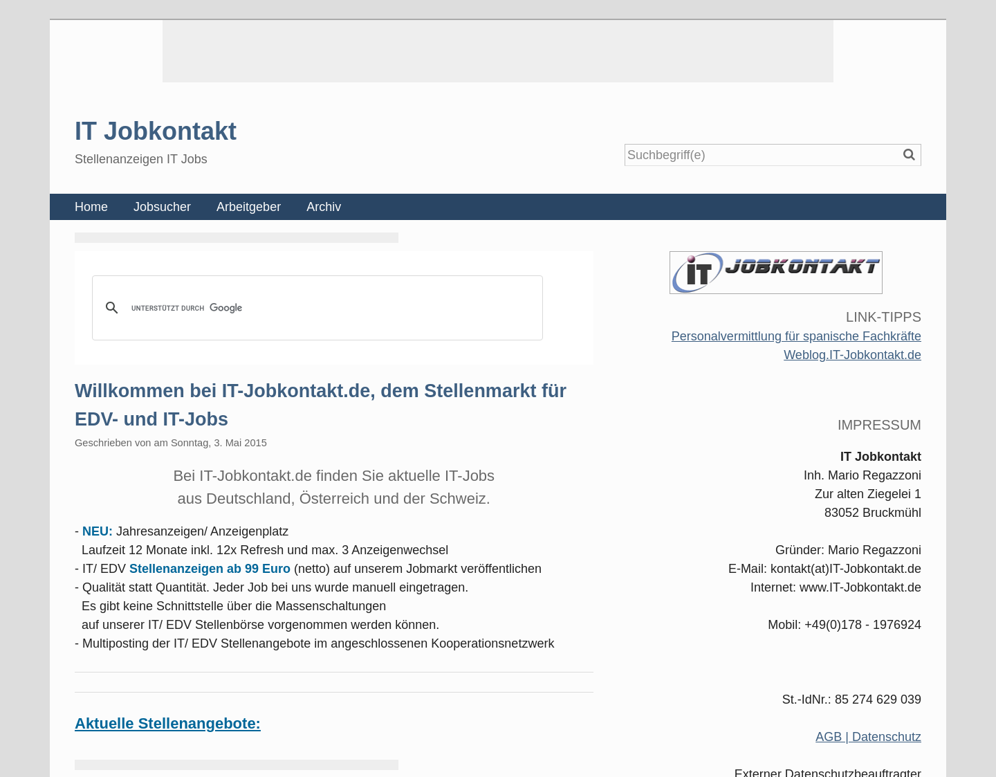 Aktuelle Website-Vorschau von IT Jobs und EDV Stellen