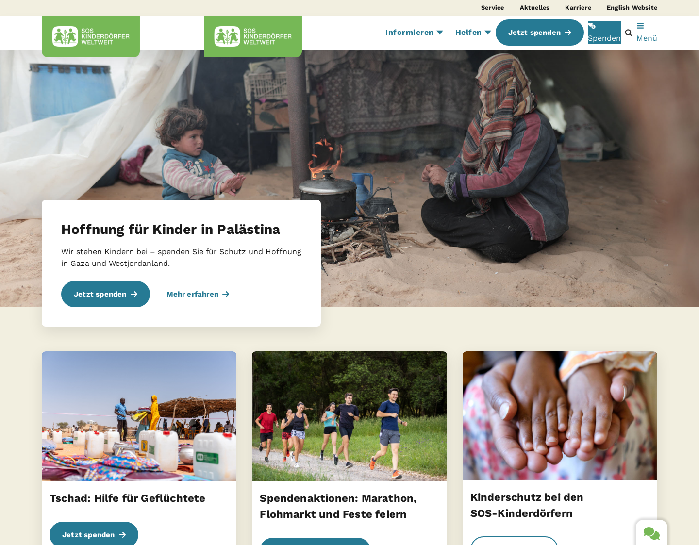 Aktuelle Website-Vorschau von SOS-Kinderdörfer weltweit