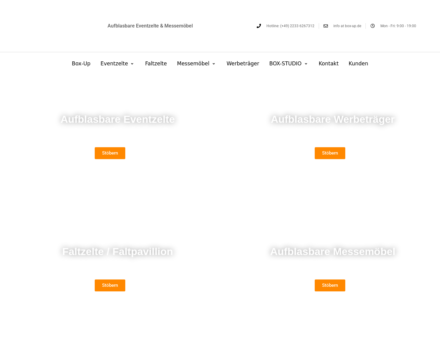 Aktuelle Website-Vorschau von Box-Up aufblasbare Eventzelte