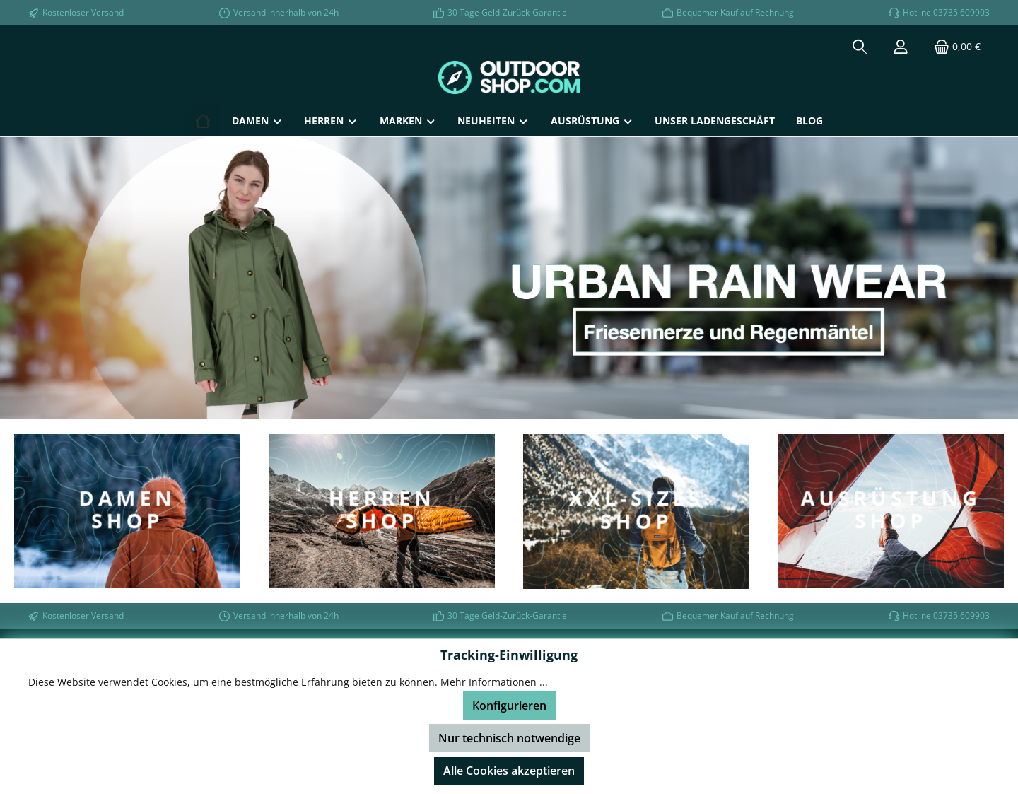 Aktuelle Website-Vorschau von Outdoor Shop – 15 Jahre Erfahrung