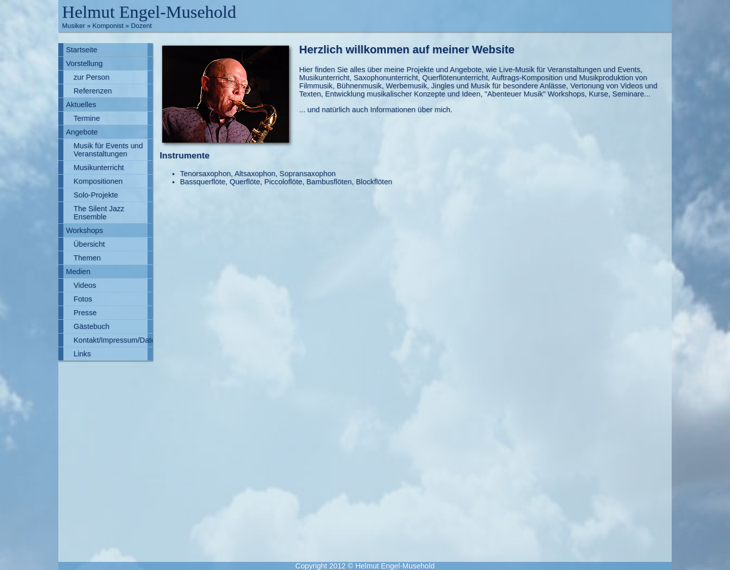 Aktuelle Website-Vorschau von Helmut Engel-Musehold Saxophonist
