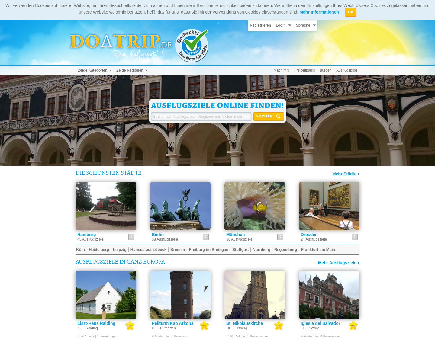 Aktuelle Website-Vorschau von doatrip - dein Ausflugsportal