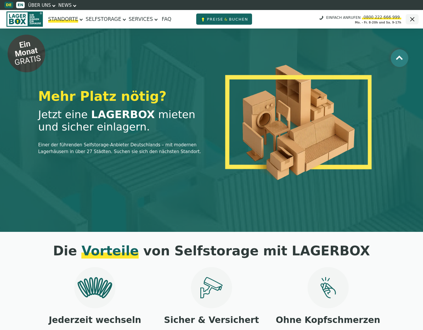 Aktuelle Website-Vorschau von Lagerfläche und Lagerraum mieten