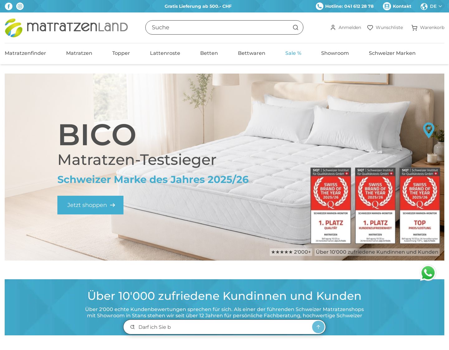 Aktuelle Website-Vorschau von Matratzen beim Matratzen Discount