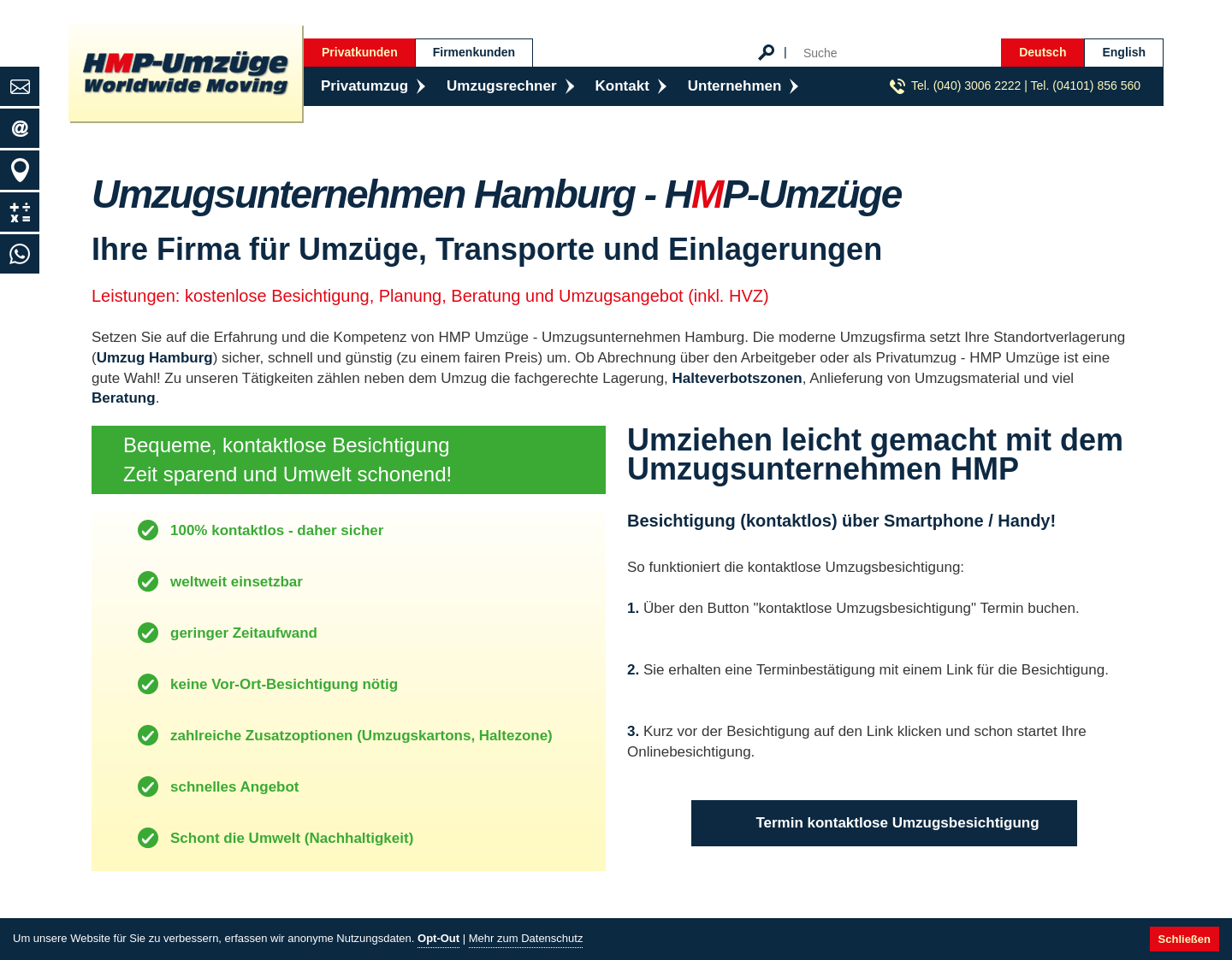 Aktuelle Website-Vorschau von Umzugsspedition in Hamburg