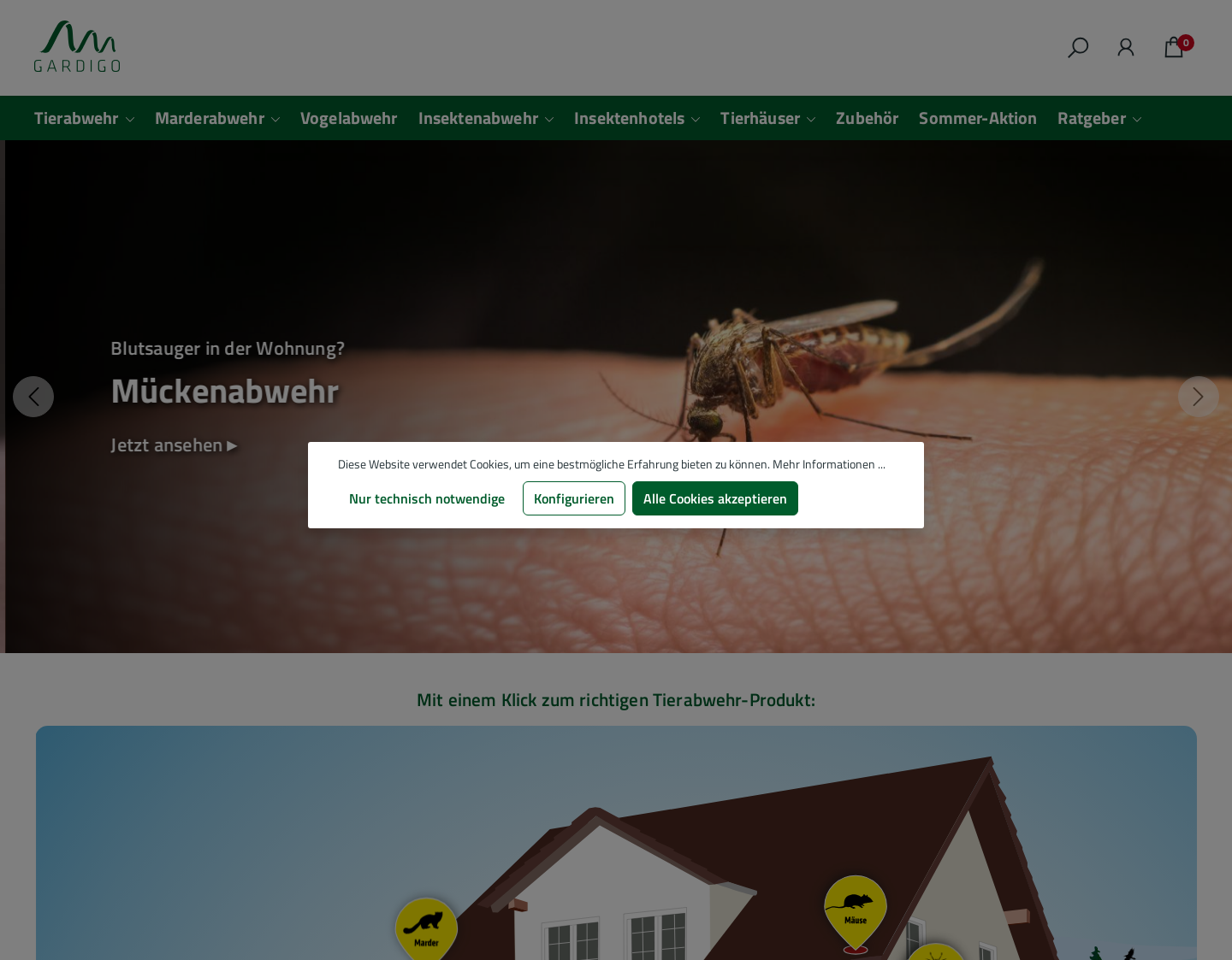 Aktuelle Website-Vorschau von Gardigo: Tierabwehr, Insektenschutz