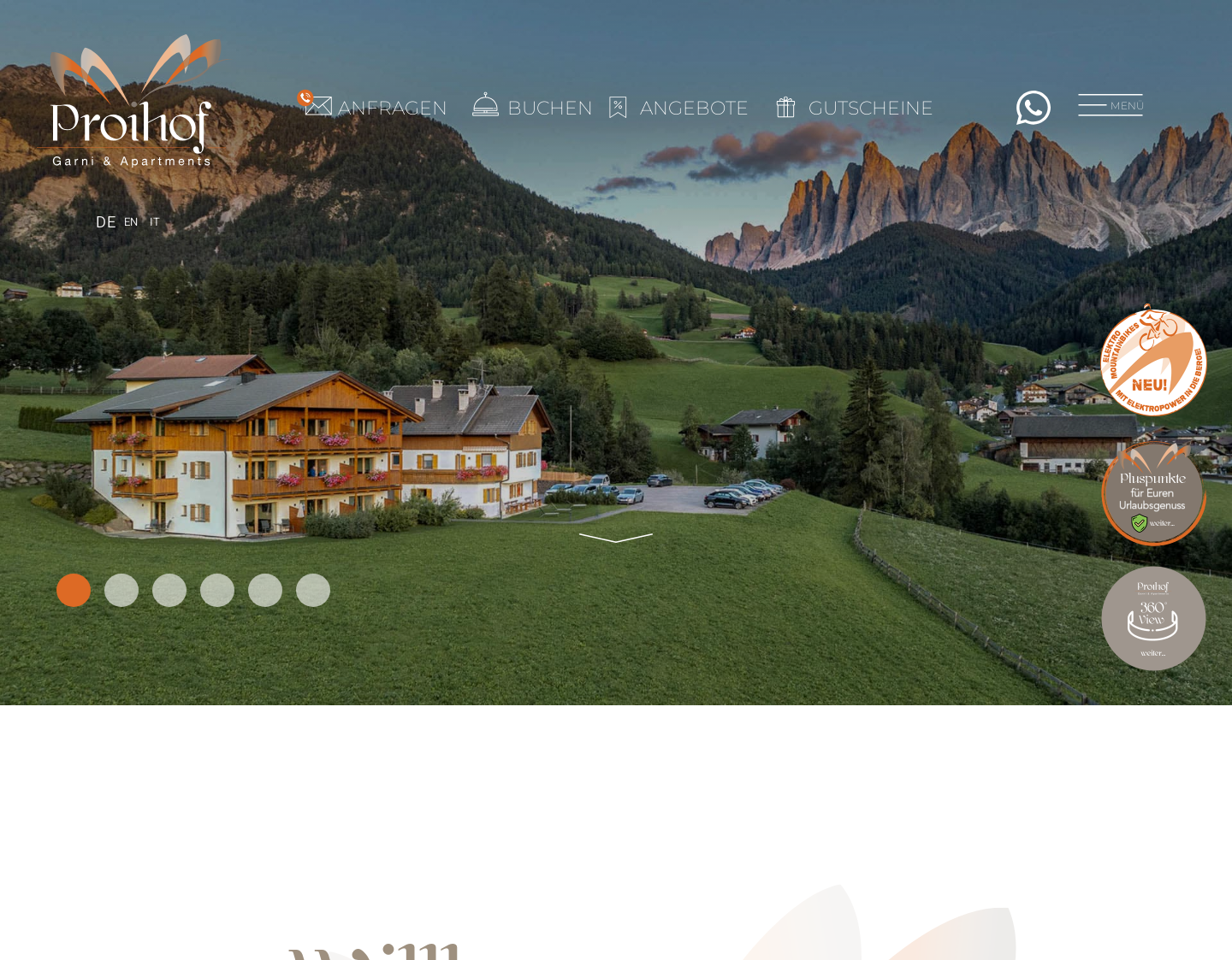 Aktuelle Website-Vorschau von Ferien in Villnöss am Proihof