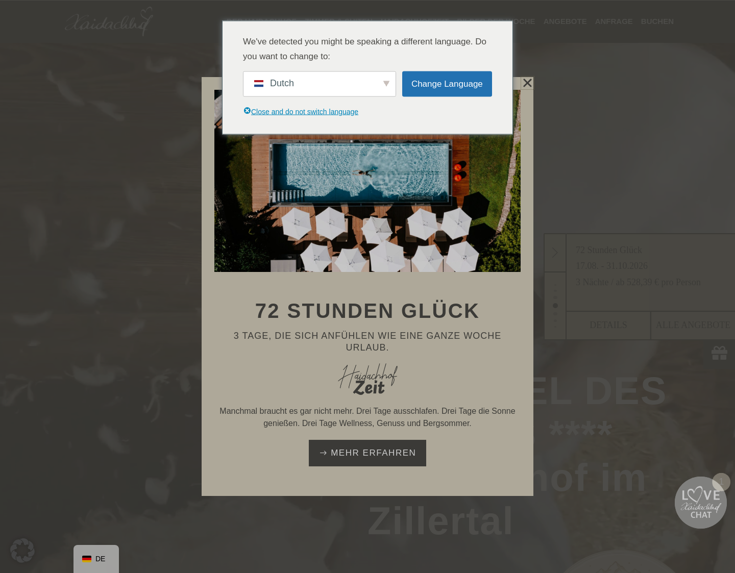 Aktuelle Website-Vorschau von Zillertal Urlaub - Hotel Haidachhof