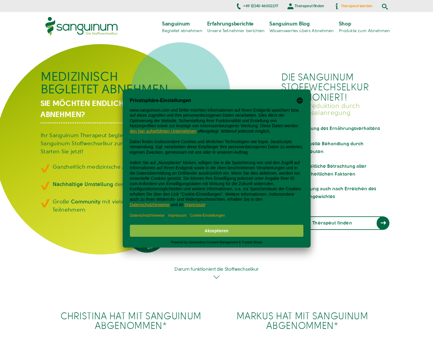 Aktuelle Website-Vorschau von Sanguinum - Gesund abnehmen