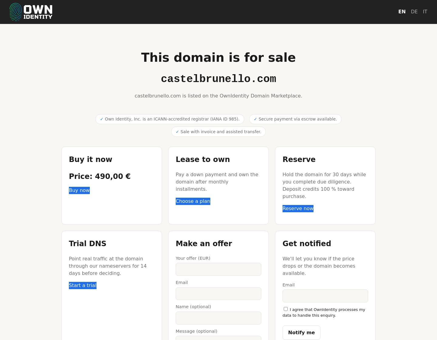 Aktuelle Website-Vorschau von Castel Brunello in der Toskana