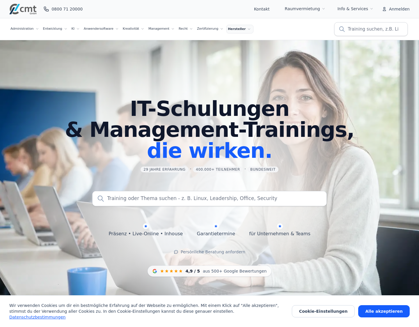 Aktuelle Website-Vorschau von IT Trainings / Schulungen