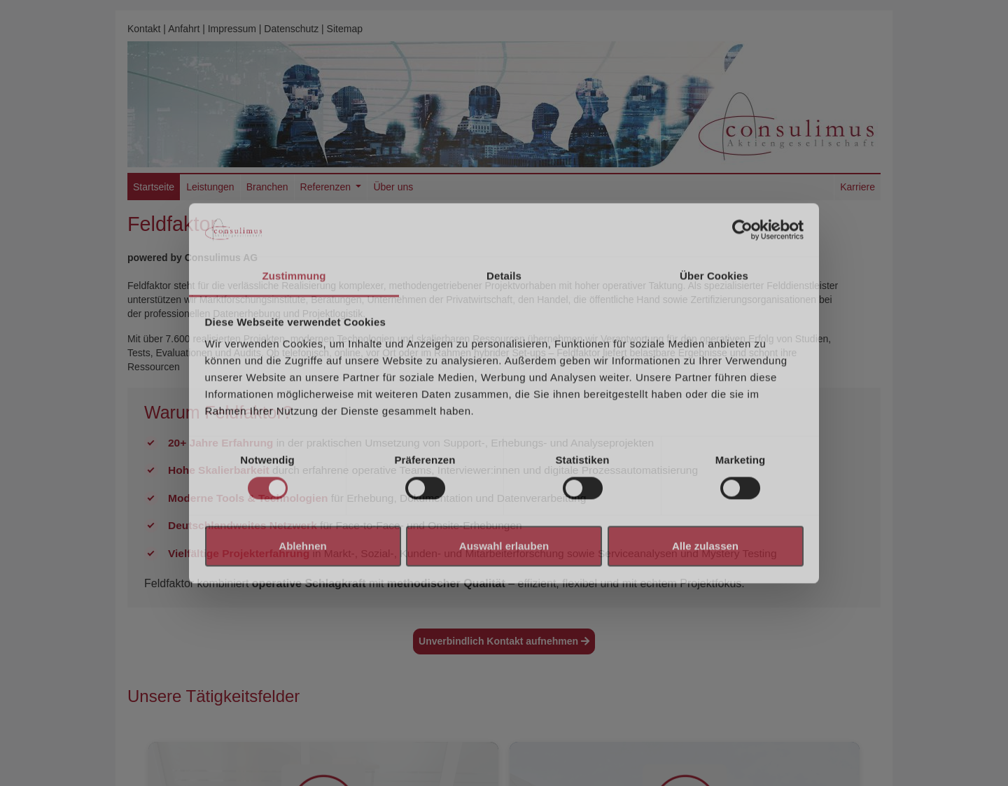 Aktuelle Website-Vorschau von Consulimus AG- Mitarbeiterbefragung