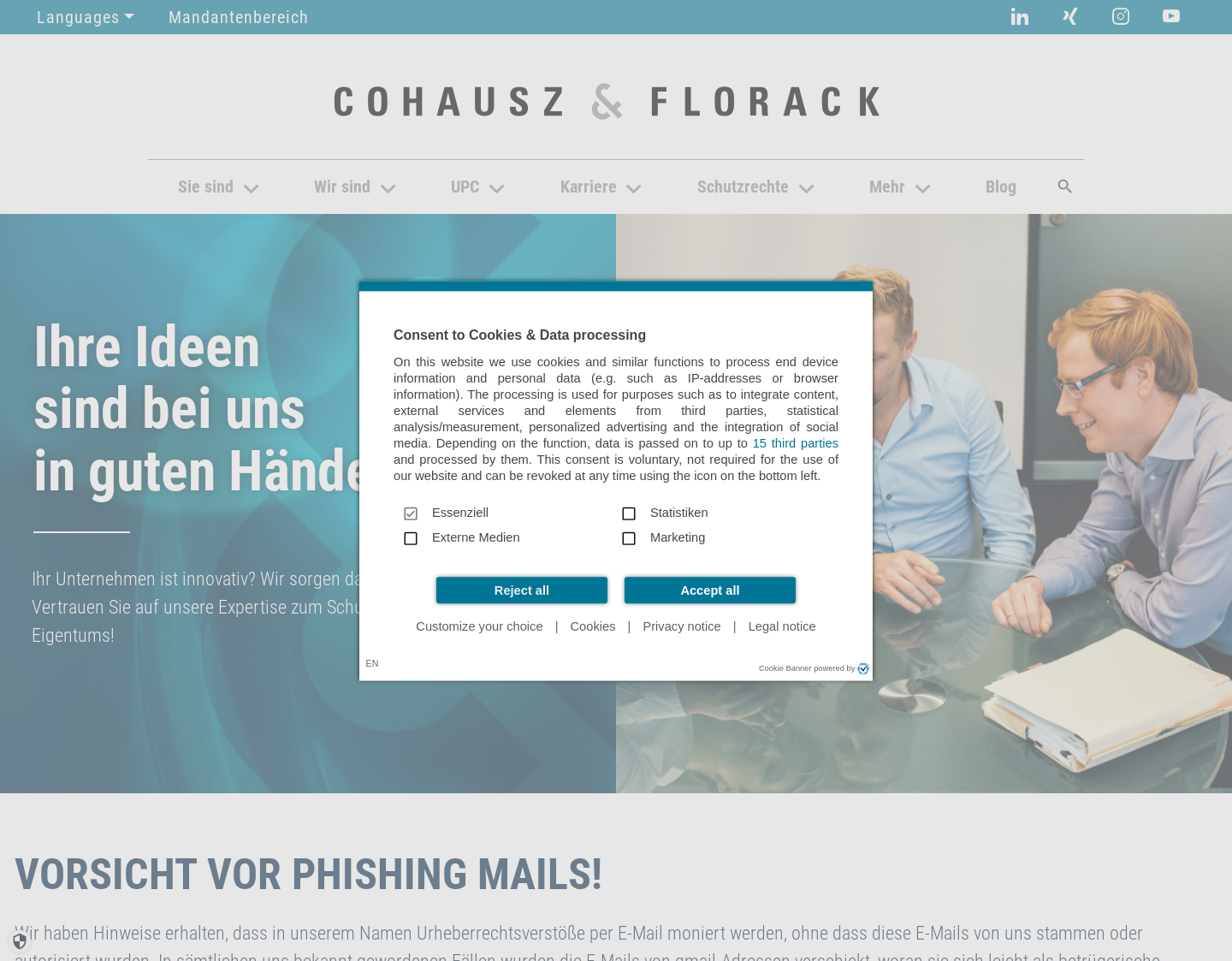Aktuelle Website-Vorschau von COHAUSZ & FLORACK Patentanwälte
