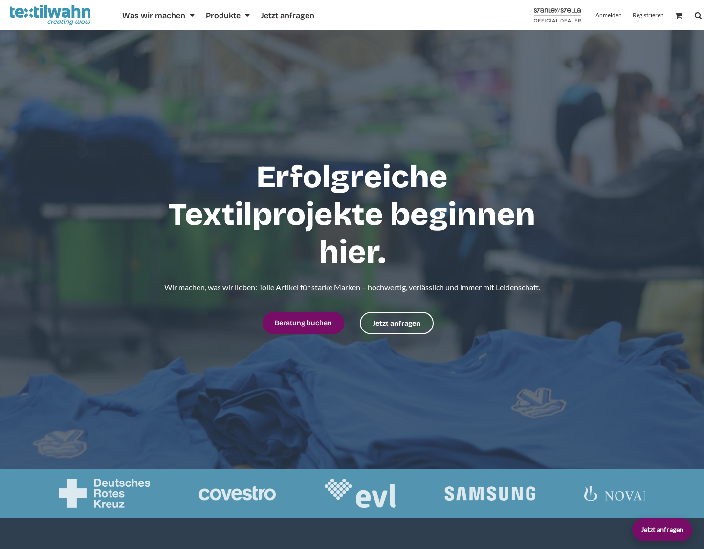 Aktuelle Website-Vorschau von Textilveredelung, Fanartikel & mehr