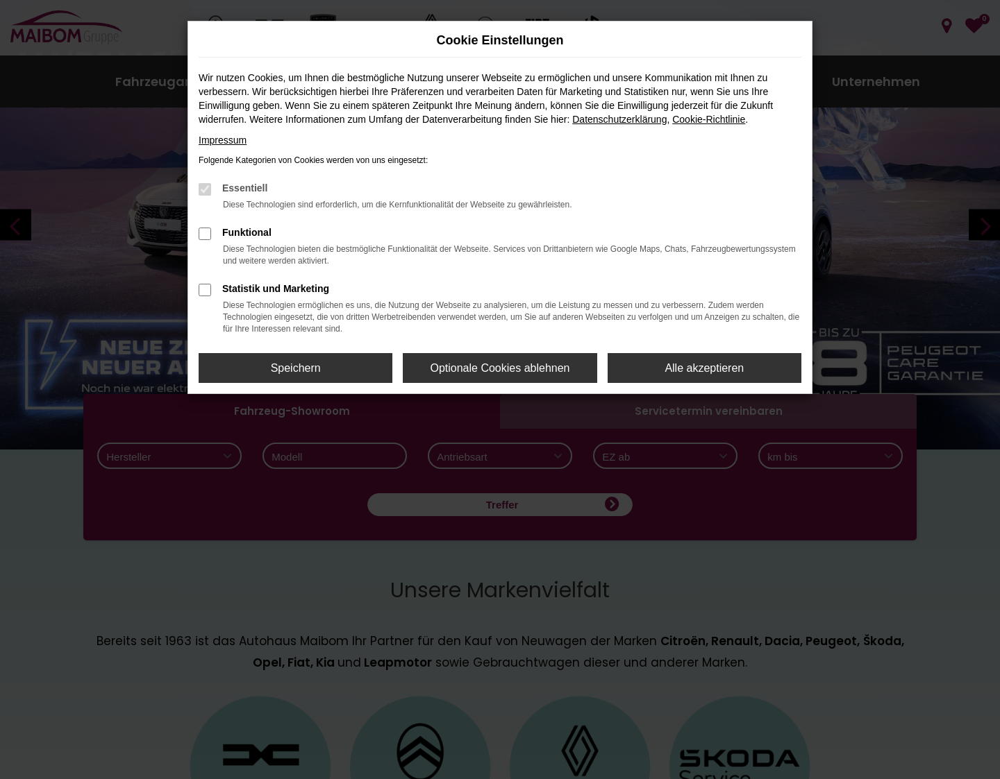 Aktuelle Website-Vorschau von Auto Maibom