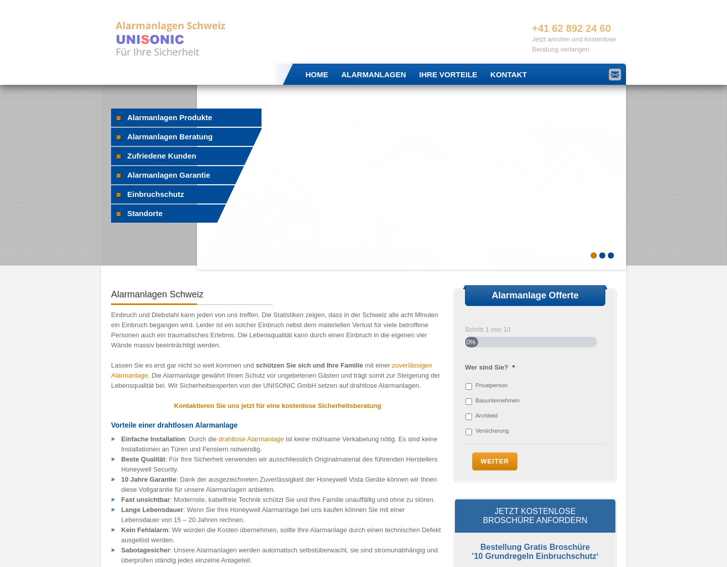 Aktuelle Website-Vorschau von Alarmanlagen von Honeywell für garantierte Sicherh