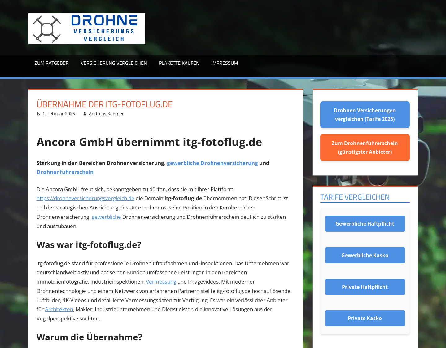 Aktuelle Website-Vorschau von ITG Fotoflug: Der Luftbild-Fotograf